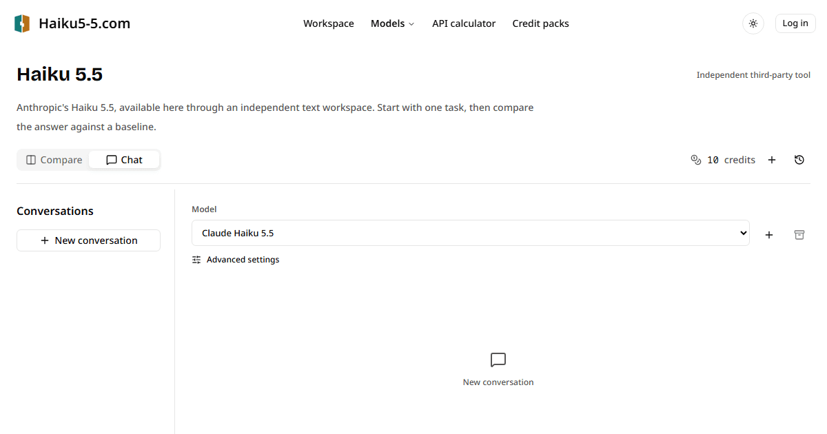 Haiku model workspace with the text input and model controls